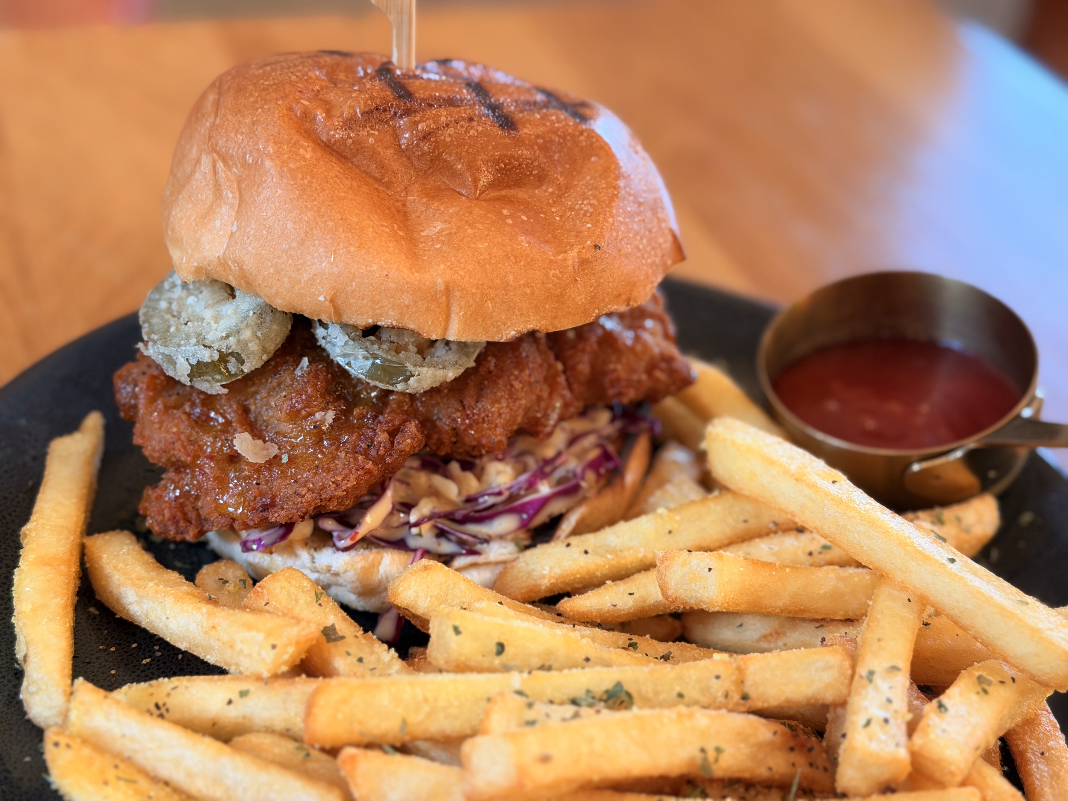Burger night meal with a loaded burger and fries